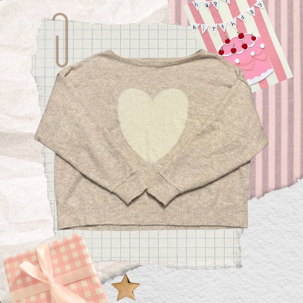American Eagle Outfitters Cream Heart-Back Sweater
